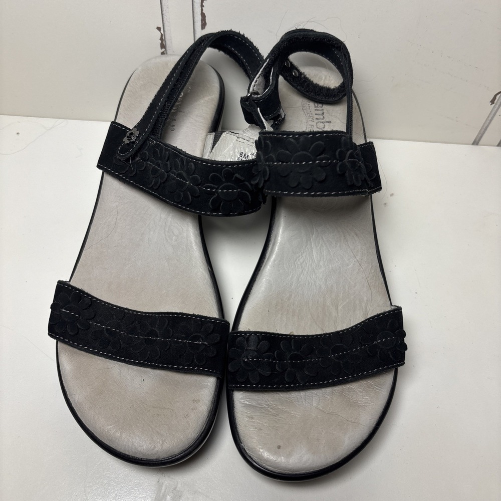 Jambu Daisy Size 8M Santa‎ Fe Black Wedge Sandals Comfort Leather Memory Foam